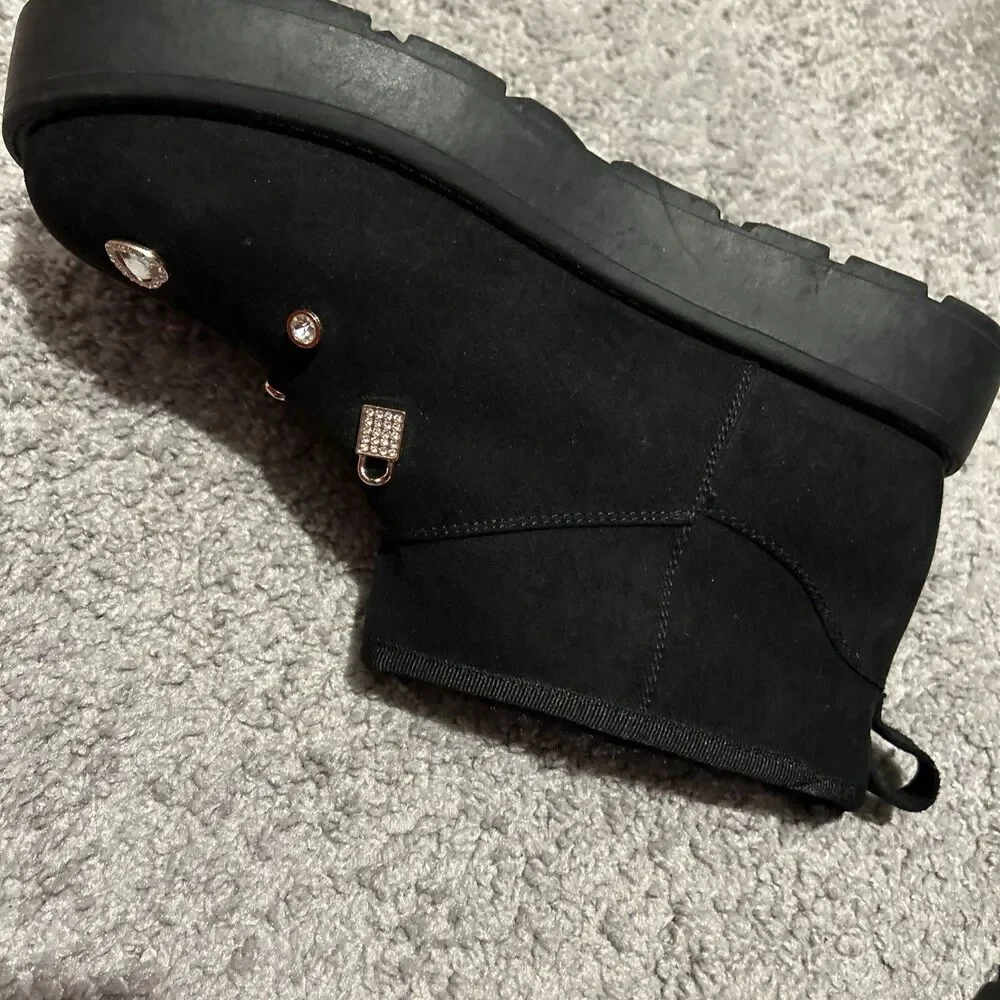 GB Black Suede Faux Fur Lined Boots with Charms - Women’s Size 8